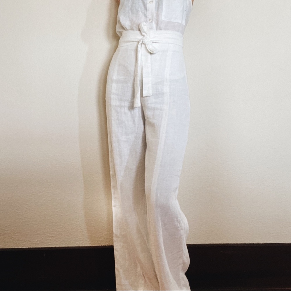 High Waisted White Linen Pants by Luxe Provence